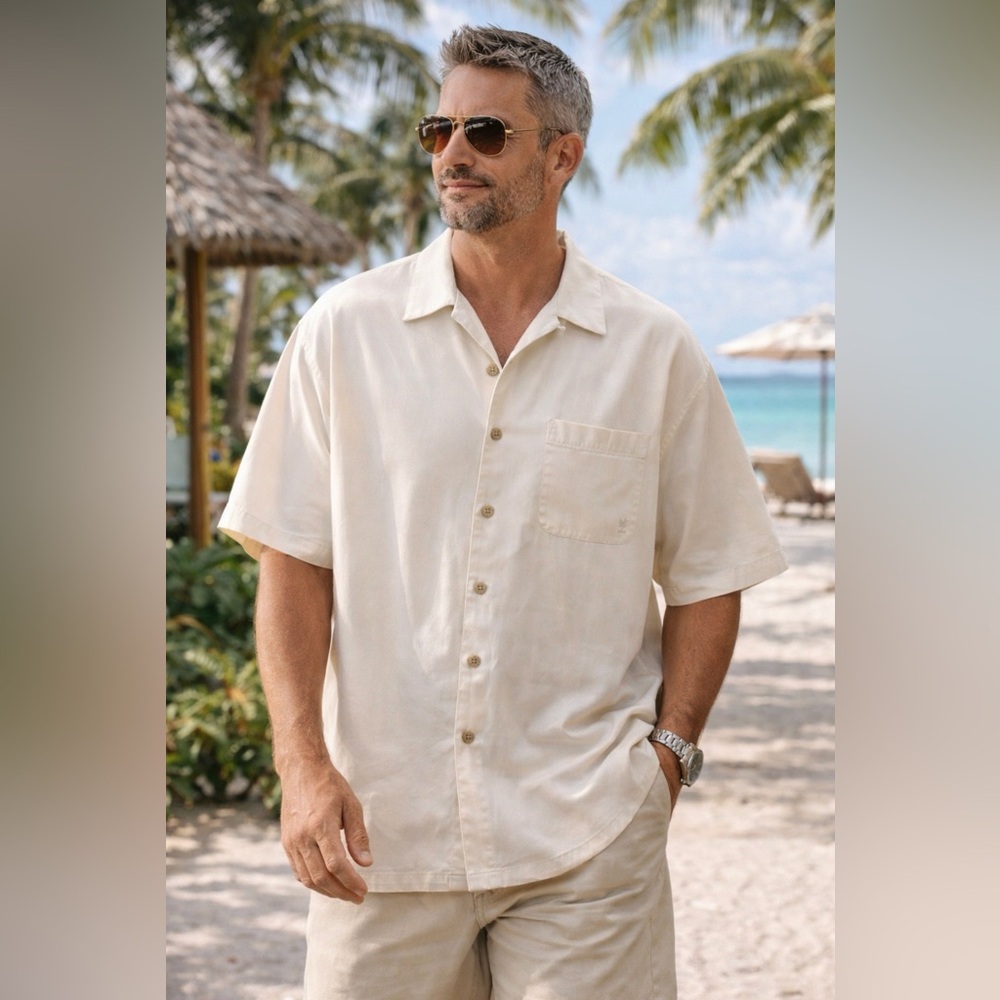 Tommy Bahama Men’s Silk Button Up Shirt XXL | 100% Silk | Short Sleeve